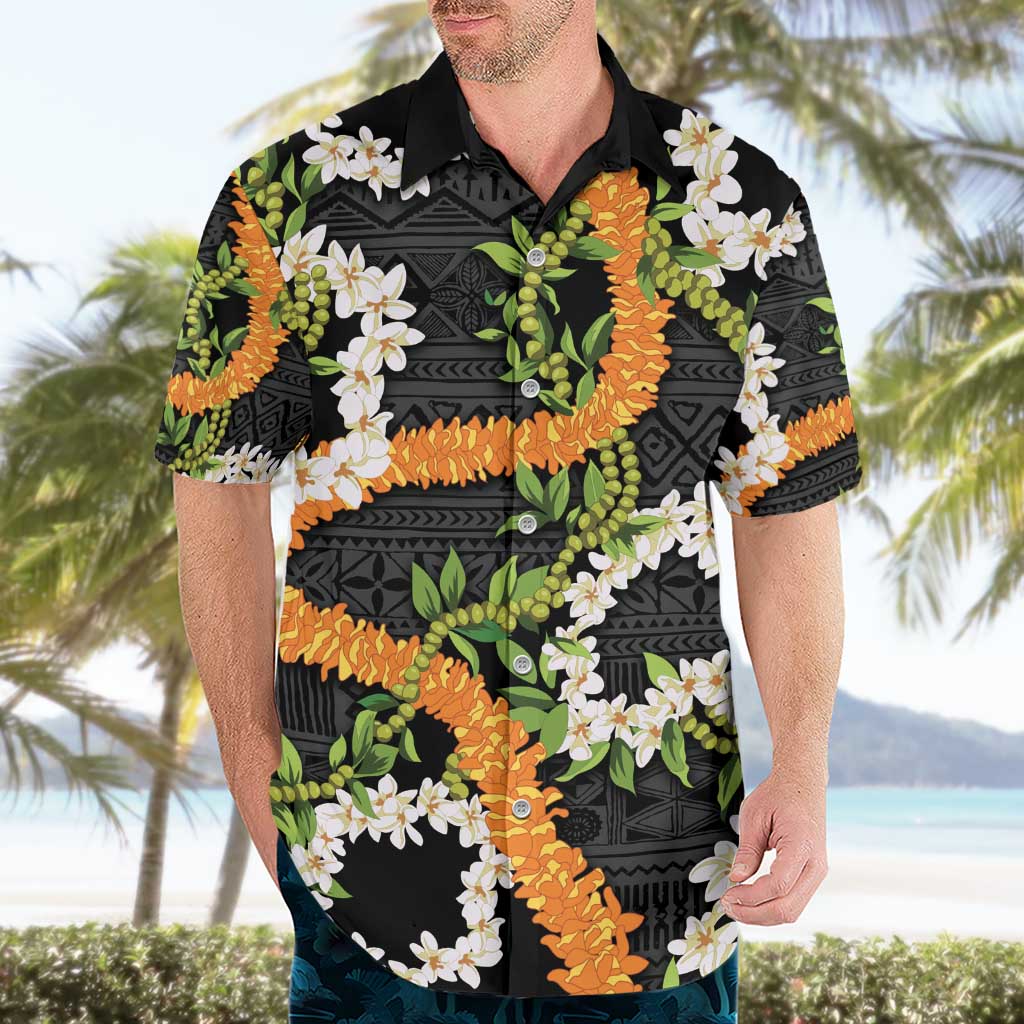 Aloha Festive Hawaii Hawaiian Shirt Mokihana - Maile and Ilima on Black - Polynesian Pride