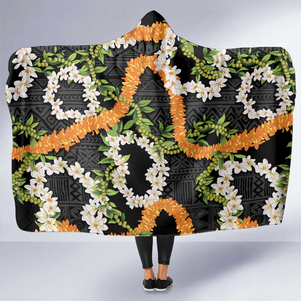 Aloha Festive Hawaii Hooded Blanket Mokihana - Maile and Ilima on Black - Polynesian Pride