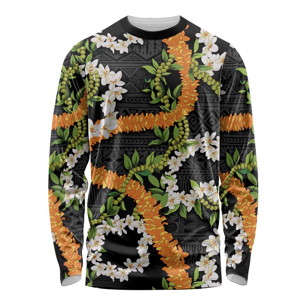 Aloha Festive Hawaii Long Sleeve Shirt Mokihana - Maile and Ilima on Black - Polynesian Pride