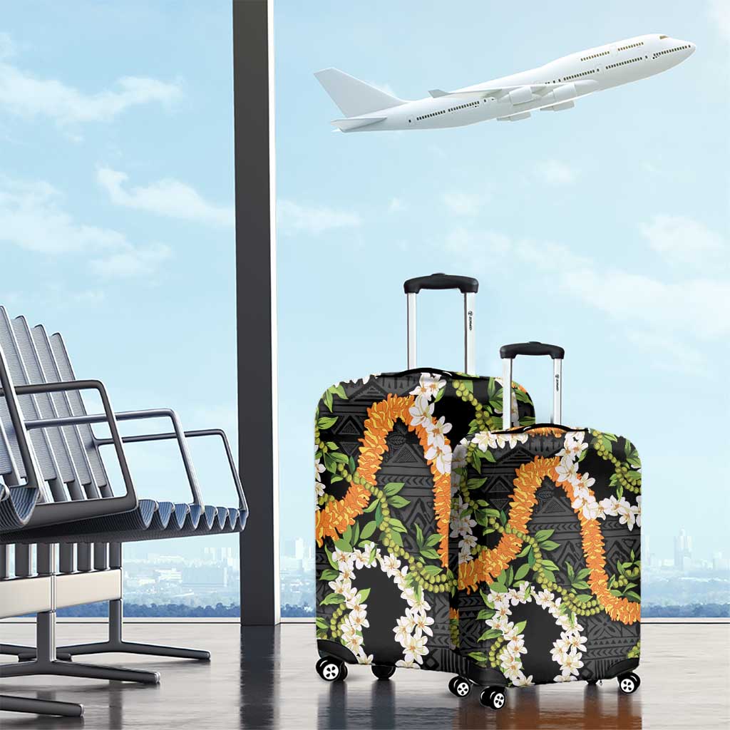 Aloha Festive Hawaii Luggage Cover Mokihana - Maile and Ilima on Black - Polynesian Pride
