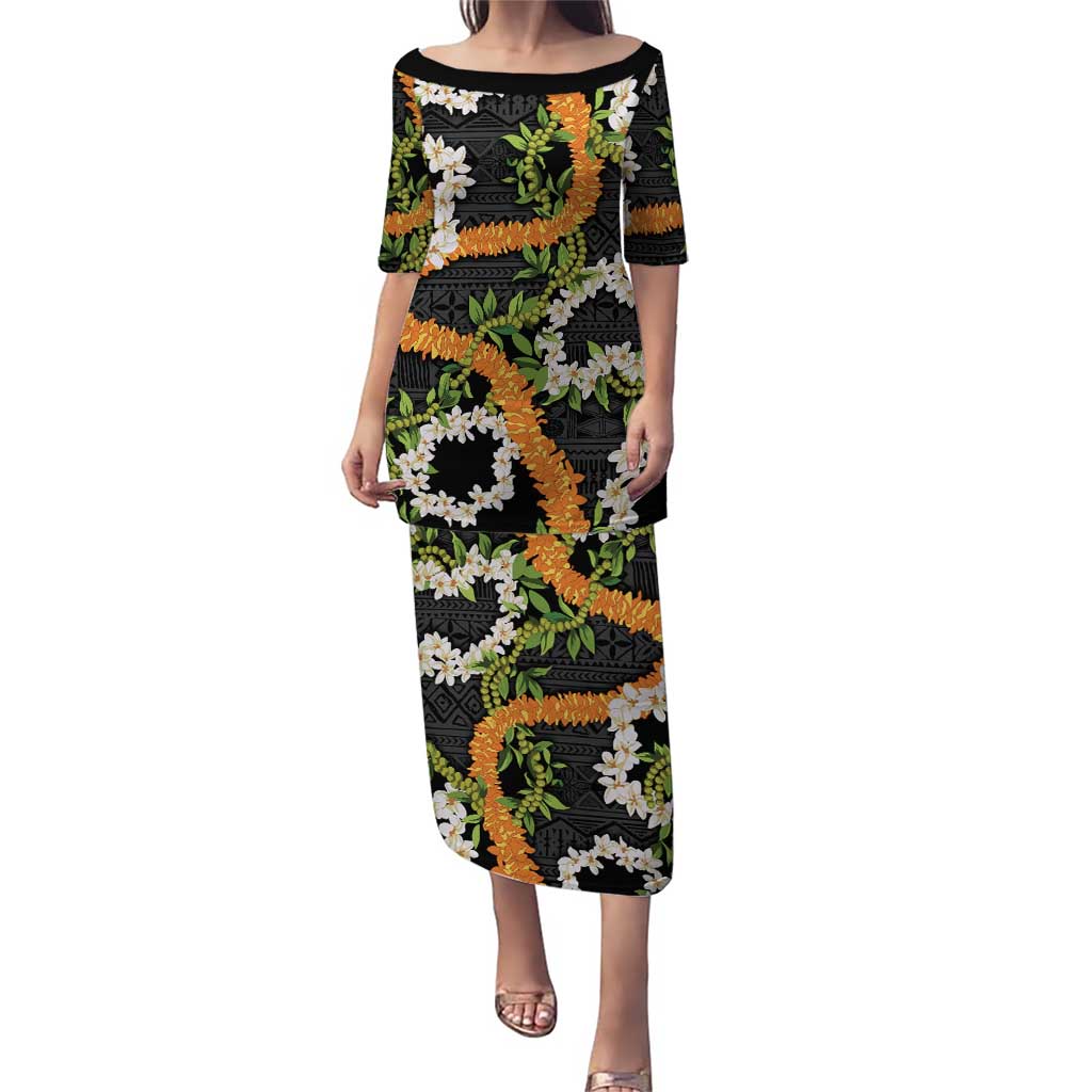 Aloha Festive Hawaii Puletasi Mokihana - Maile and Ilima on Black - Polynesian Pride