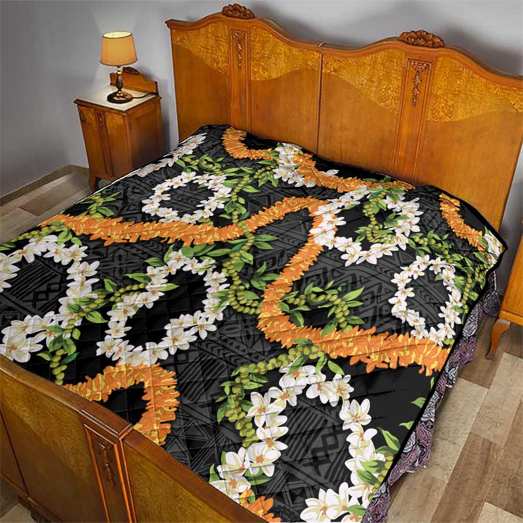 Aloha Festive Hawaii Quilt Mokihana - Maile and Ilima on Black - Polynesian Pride