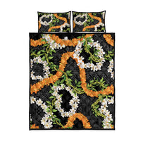 Aloha Festive Hawaii Quilt Bed Set Mokihana - Maile and Ilima on Black - Polynesian Pride