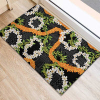 Aloha Festive Hawaii Rubber Doormat Mokihana - Maile and Ilima on Black - Polynesian Pride