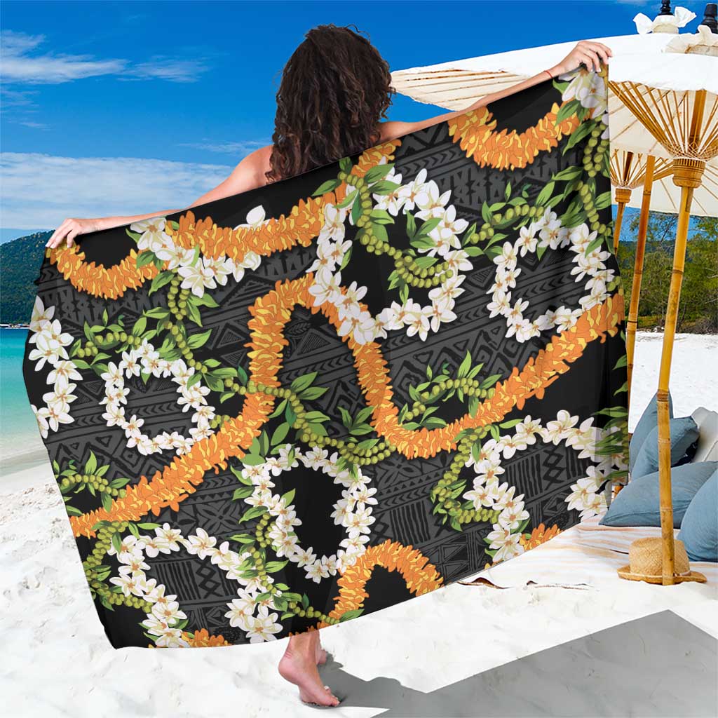 Aloha Festive Hawaii Sarong Mokihana - Maile and Ilima on Black - Polynesian Pride