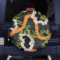 Aloha Festive Hawaii Spare Tire Cover Mokihana - Maile and Ilima on Black - Polynesian Pride
