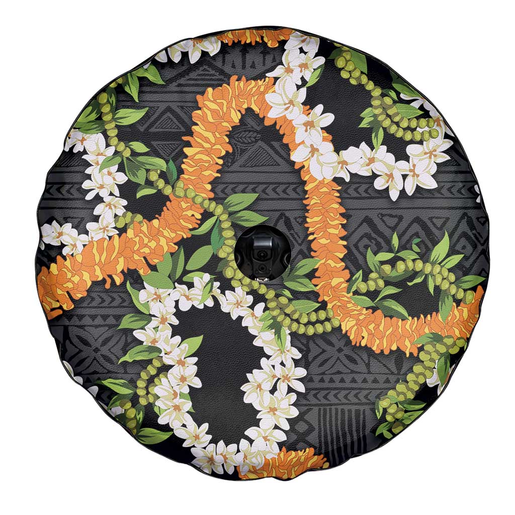 Aloha Festive Hawaii Spare Tire Cover Mokihana - Maile and Ilima on Black - Polynesian Pride