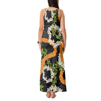 Aloha Festive Hawaii Tank Maxi Dress Mokihana - Maile and Ilima on Black - Polynesian Pride