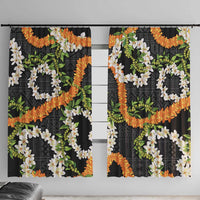 Aloha Festive Hawaii Window Curtain Mokihana - Maile and Ilima on Black LT7 With Hooks Black - Polynesian Pride
