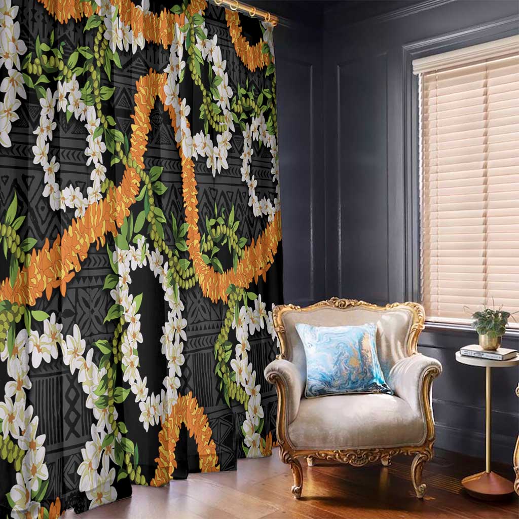 Aloha Festive Hawaii Window Curtain Mokihana - Maile and Ilima on Black LT7 - Polynesian Pride