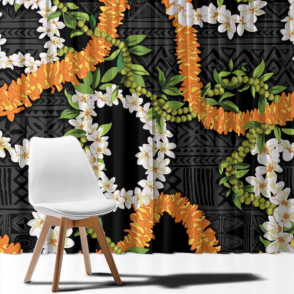 Aloha Festive Hawaii Window Curtain Mokihana - Maile and Ilima on Black LT7 - Polynesian Pride
