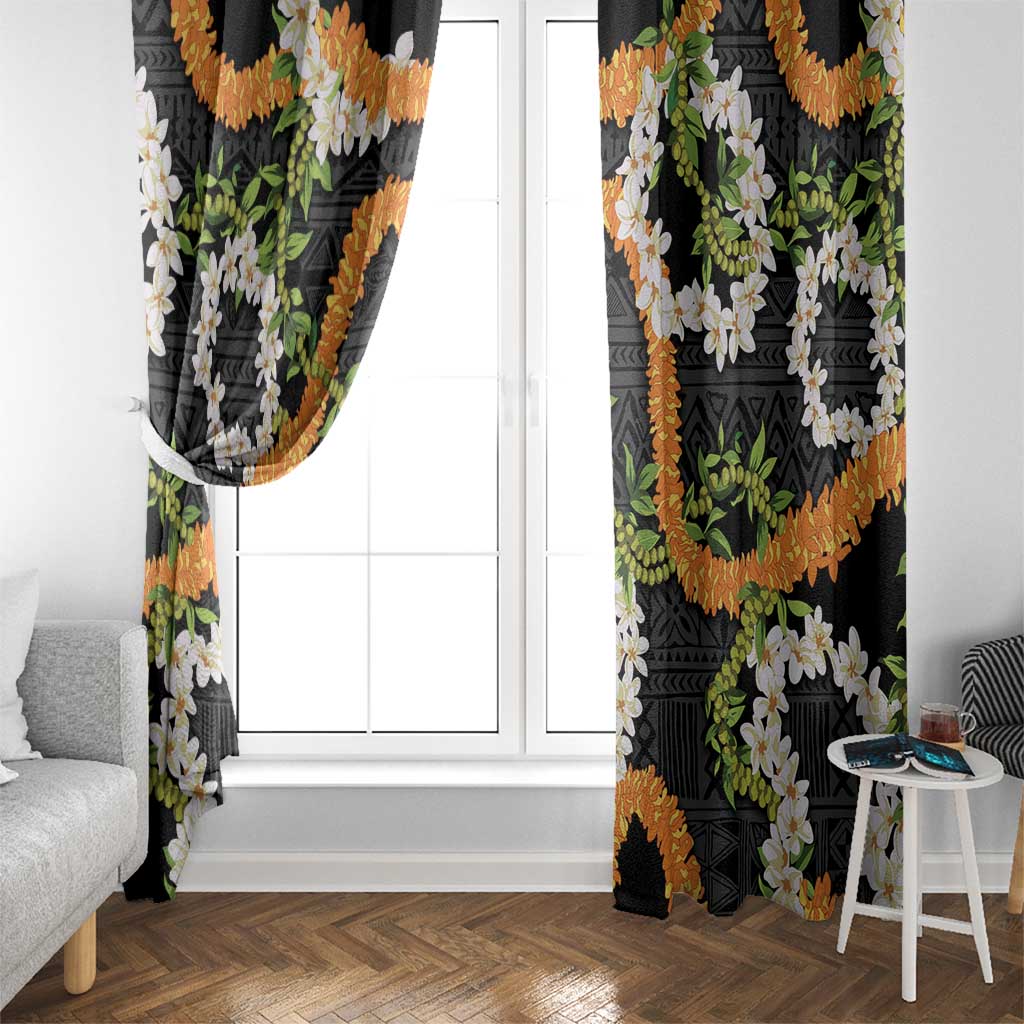 Aloha Festive Hawaii Window Curtain Mokihana - Maile and Ilima on Black LT7 - Polynesian Pride