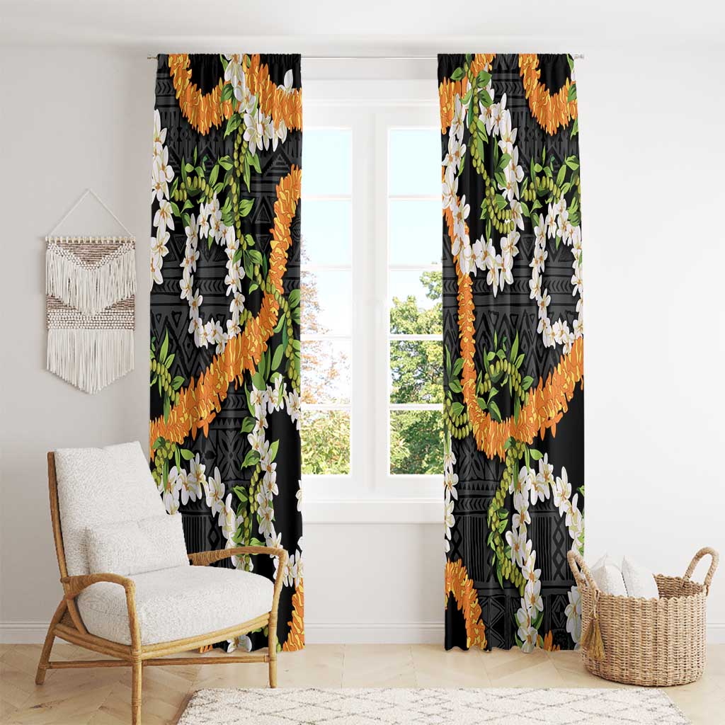 Aloha Festive Hawaii Window Curtain Mokihana - Maile and Ilima on Black LT7 - Polynesian Pride