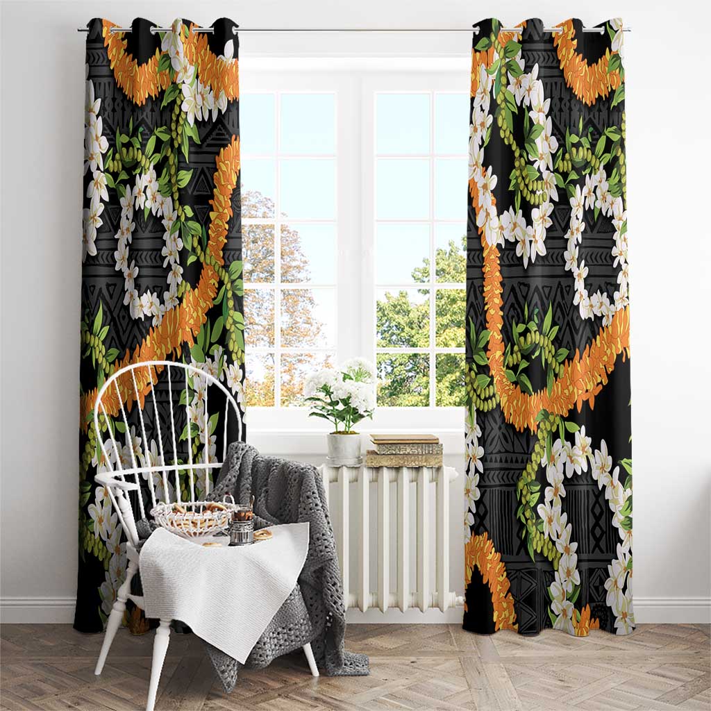 Aloha Festive Hawaii Window Curtain Mokihana - Maile and Ilima on Black LT7 - Polynesian Pride