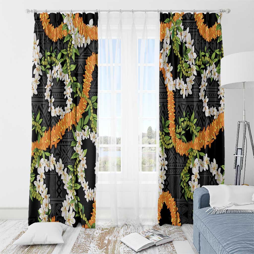 Aloha Festive Hawaii Window Curtain Mokihana - Maile and Ilima on Black LT7 - Polynesian Pride