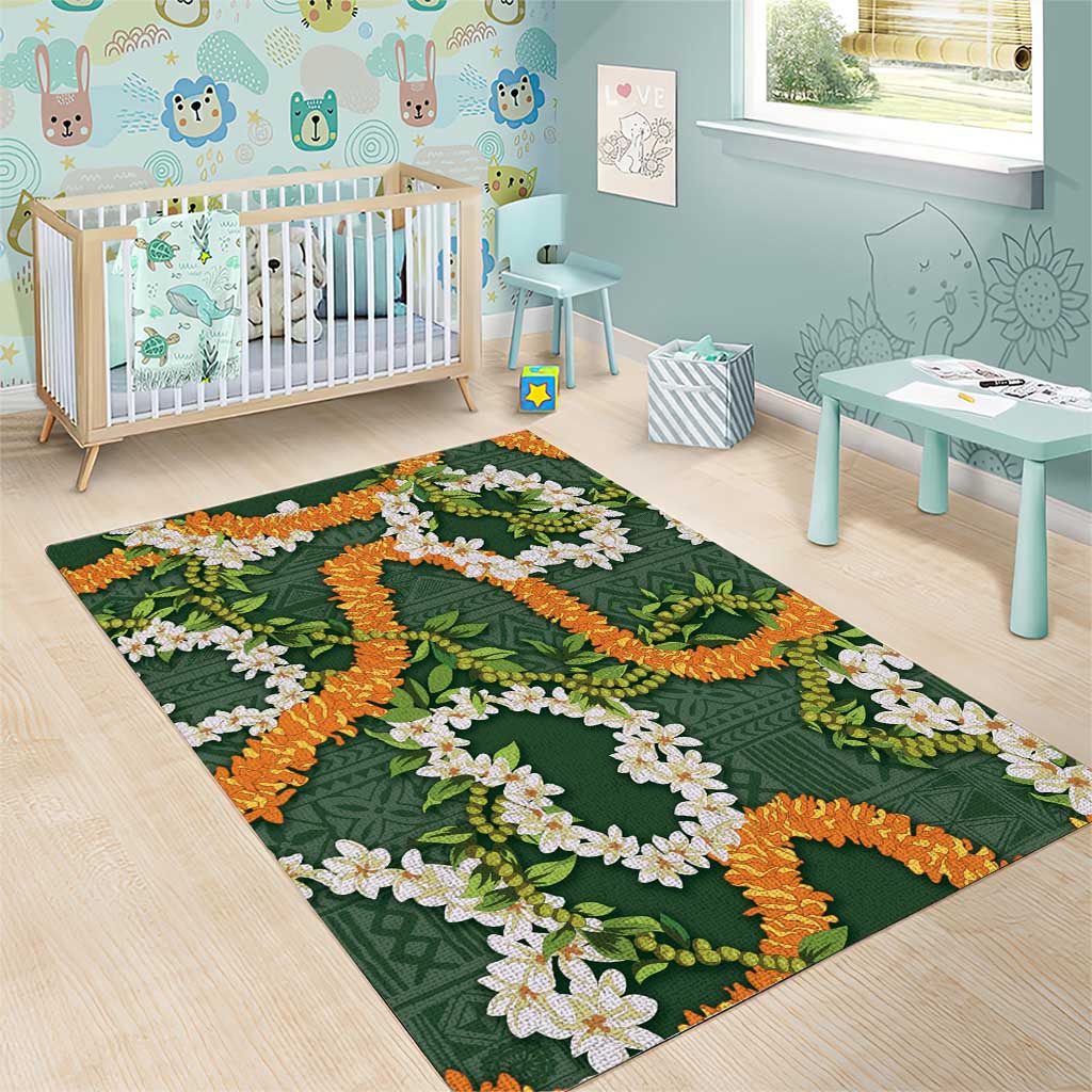 Aloha Festive Hawaii Area Rug Mokihana - Maile and Ilima on Forest Green - Polynesian Pride