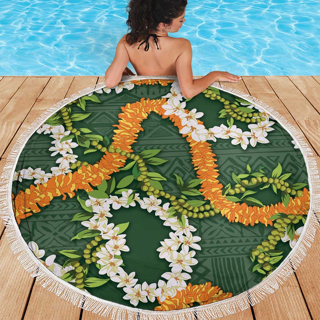 Aloha Festive Hawaii Beach Blanket Mokihana - Maile and Ilima on Forest Green - Polynesian Pride