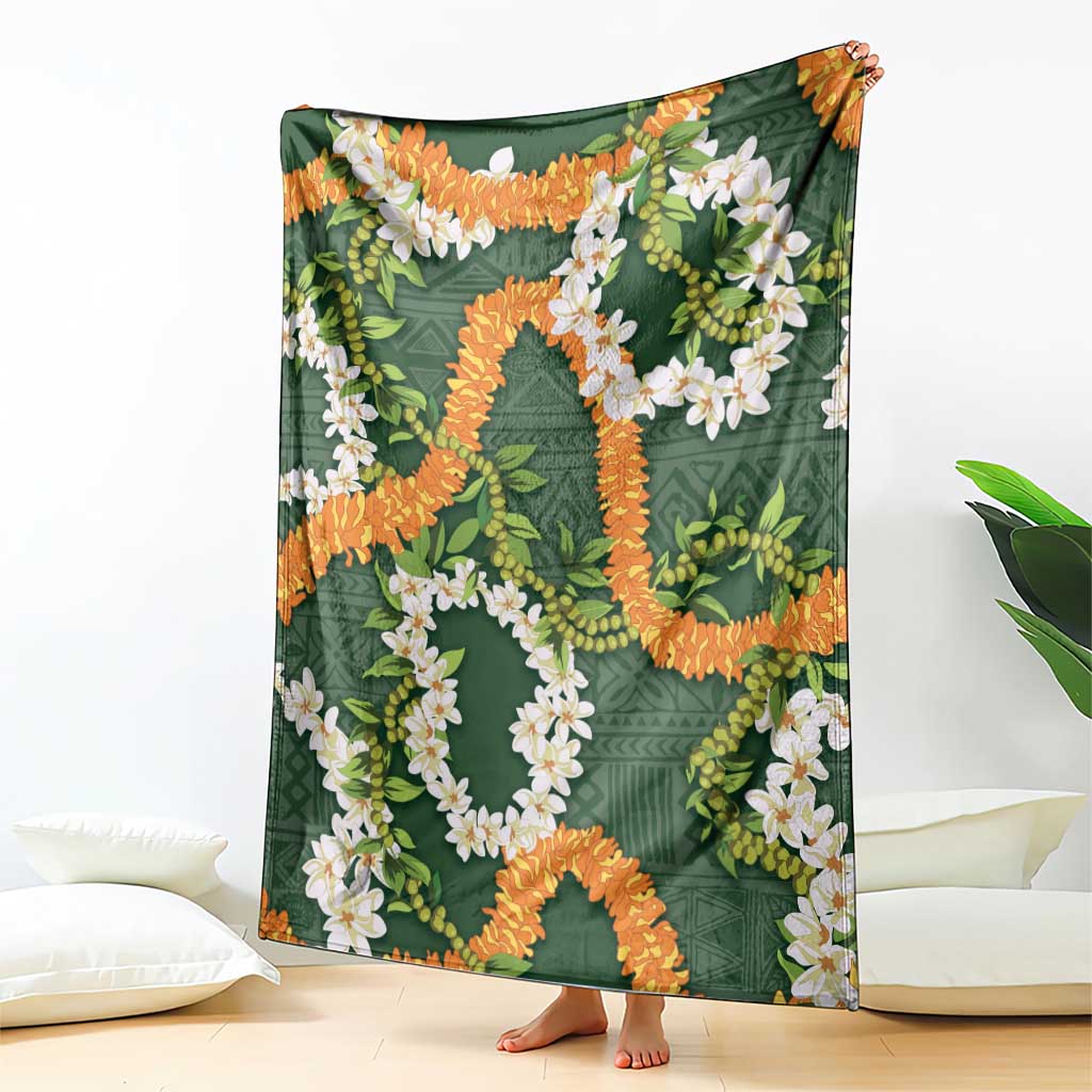 Aloha Festive Hawaii Blanket Mokihana - Maile and Ilima on Forest Green - Polynesian Pride