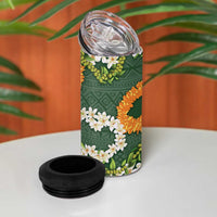 Aloha Festive Hawaii 4 in 1 Can Cooler Tumbler Mokihana - Maile and Ilima on Forest Green - Polynesian Pride