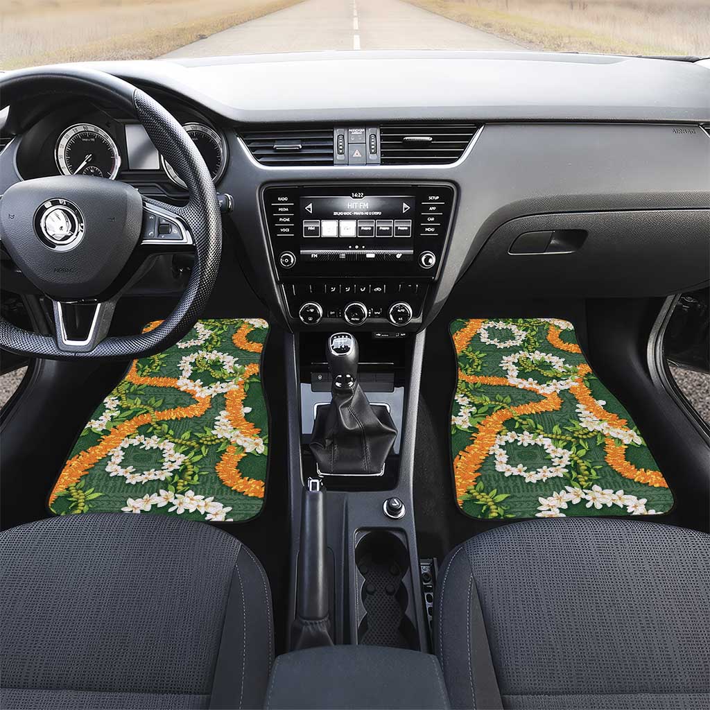 Aloha Festive Hawaii Car Mats Mokihana - Maile and Ilima on Forest Green - Polynesian Pride