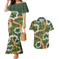 Aloha Festive Hawaii Couples Matching Mermaid Dress and Hawaiian Shirt Mokihana - Maile and Ilima on Forest Green - Polynesian Pride