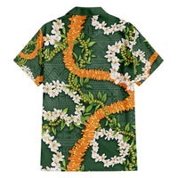 Aloha Festive Hawaii Family Matching Long Sleeve Bodycon Dress and Hawaiian Shirt Mokihana - Maile and Ilima on Forest Green - Polynesian Pride