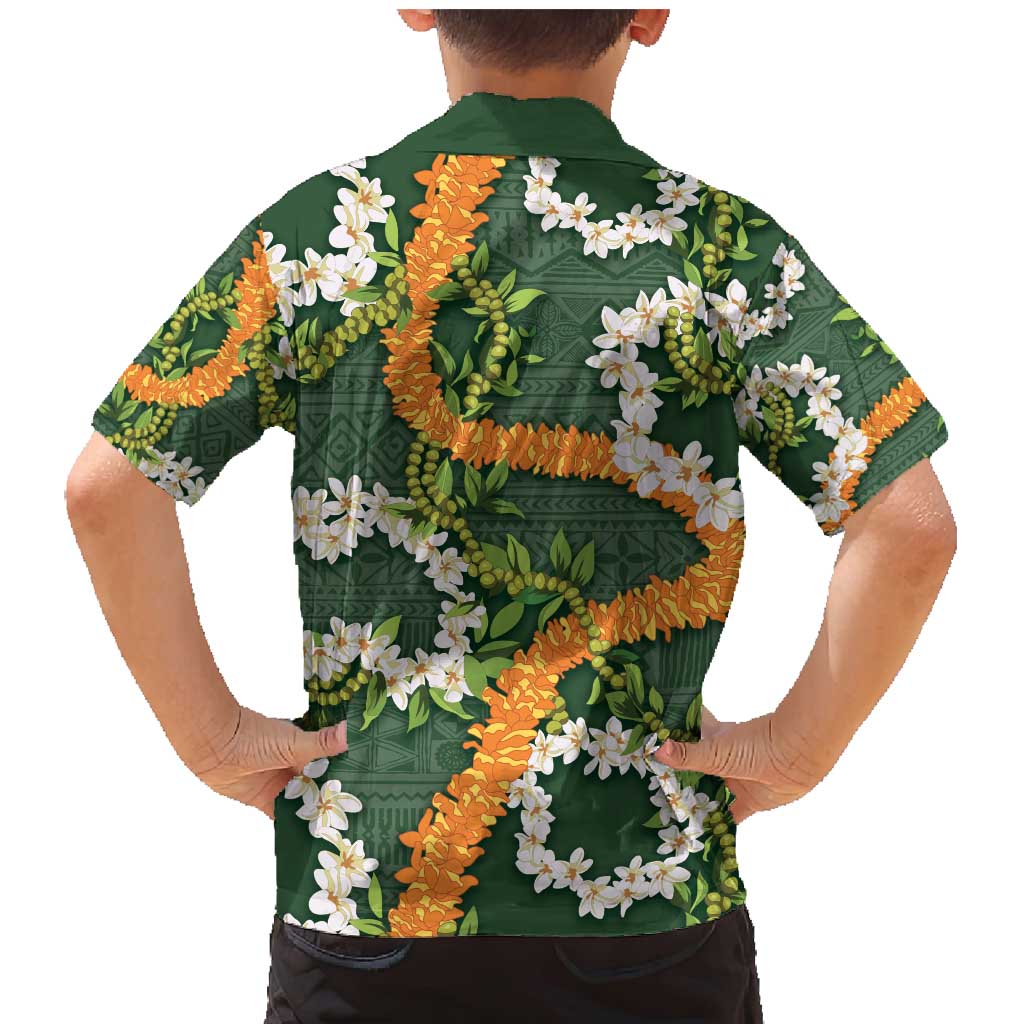 Aloha Festive Hawaii Family Matching Mermaid Dress and Hawaiian Shirt Mokihana - Maile and Ilima on Forest Green - Polynesian Pride