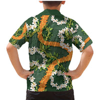 Aloha Festive Hawaii Family Matching Mermaid Dress and Hawaiian Shirt Mokihana - Maile and Ilima on Forest Green - Polynesian Pride
