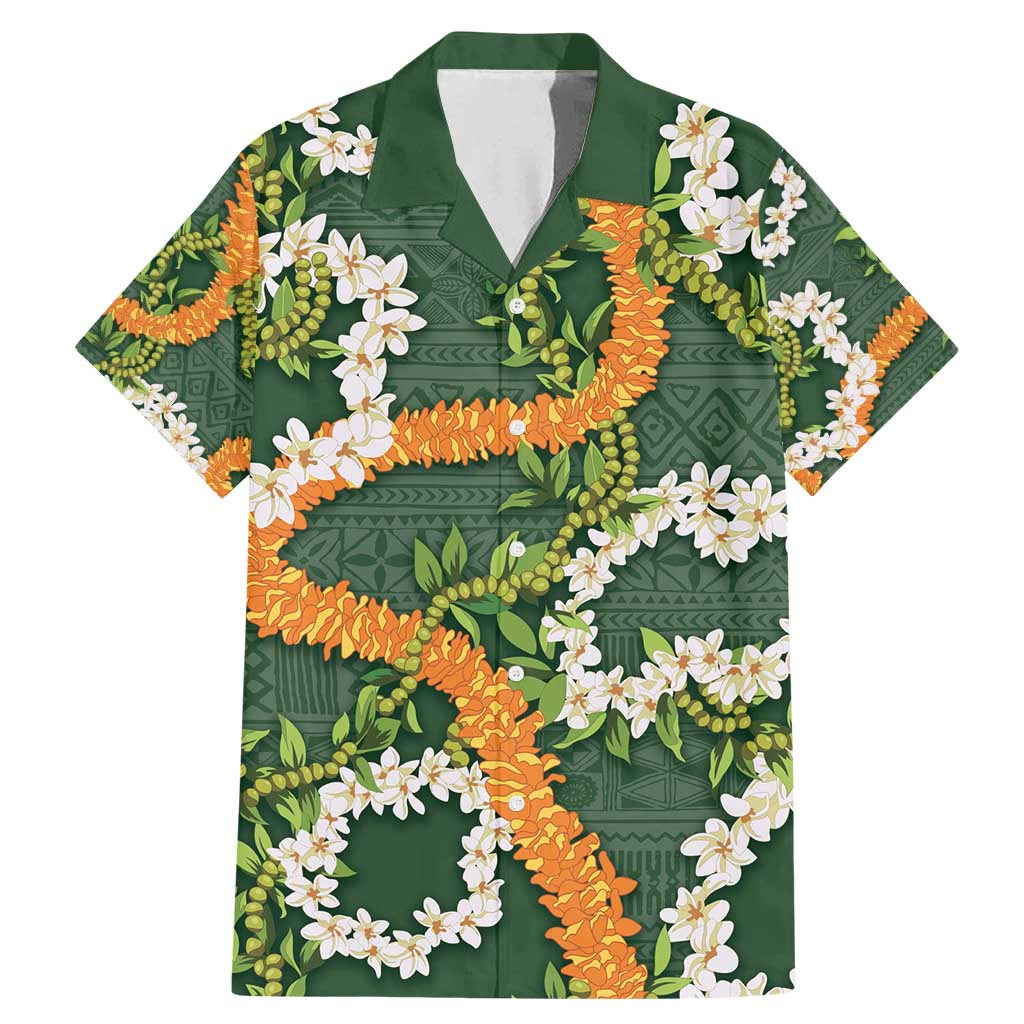 Aloha Festive Hawaii Family Matching Mermaid Dress and Hawaiian Shirt Mokihana - Maile and Ilima on Forest Green - Polynesian Pride