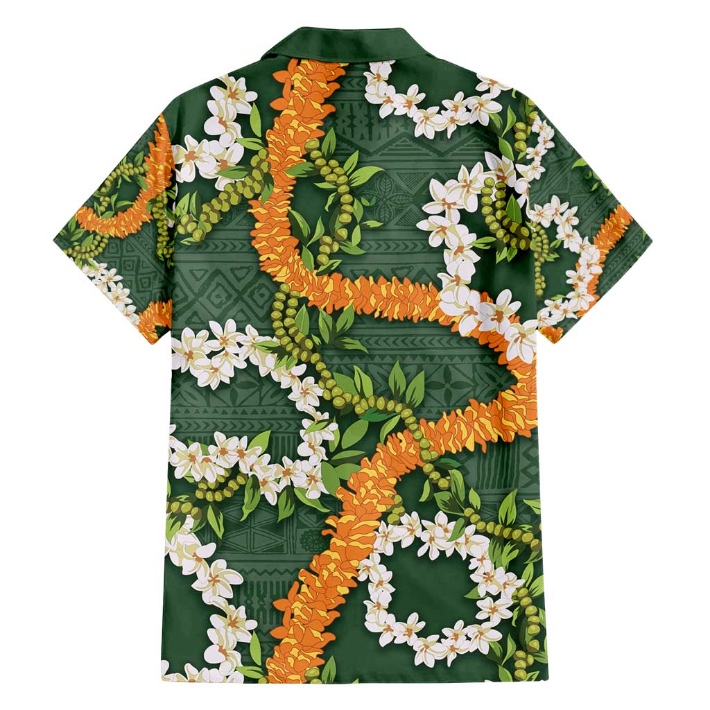 Aloha Festive Hawaii Family Matching Off Shoulder Short Dress and Hawaiian Shirt Mokihana - Maile and Ilima on Forest Green - Polynesian Pride