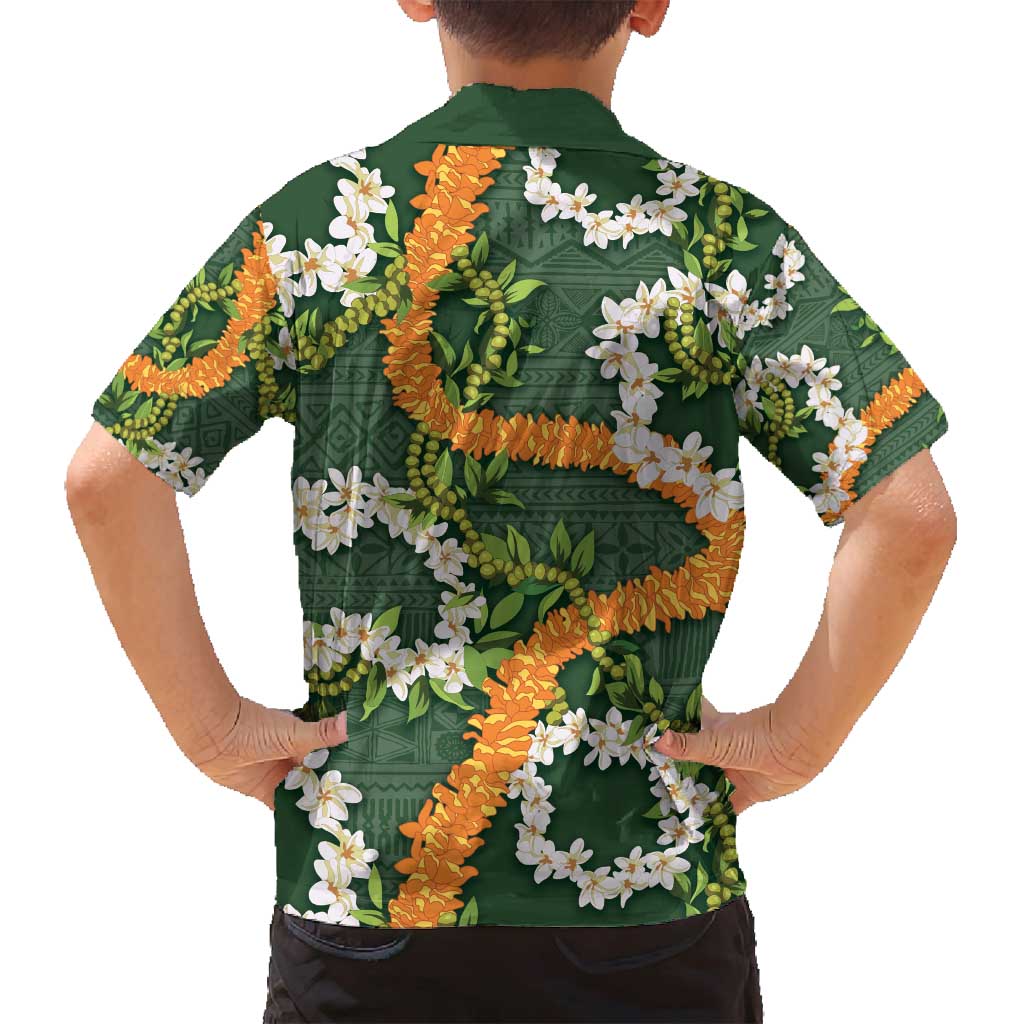 Aloha Festive Hawaii Family Matching Puletasi and Hawaiian Shirt Mokihana - Maile and Ilima on Forest Green - Polynesian Pride