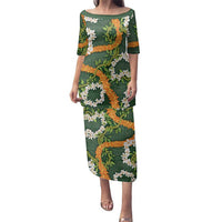 Aloha Festive Hawaii Family Matching Puletasi and Hawaiian Shirt Mokihana - Maile and Ilima on Forest Green - Polynesian Pride