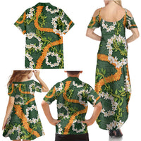 Aloha Festive Hawaii Family Matching Summer Maxi Dress and Hawaiian Shirt Mokihana - Maile and Ilima on Forest Green - Polynesian Pride