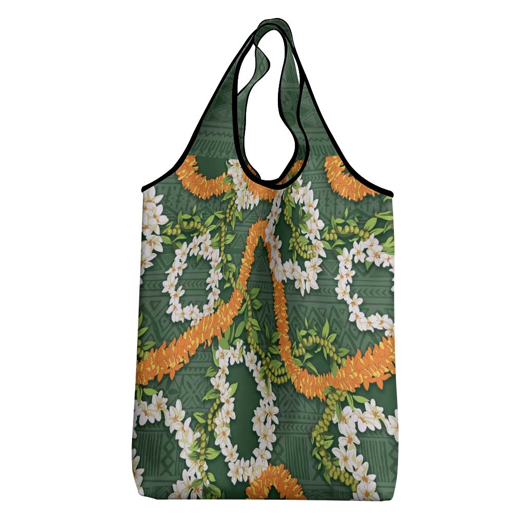Aloha Festive Hawaii Grocery Bag Mokihana - Maile and Ilima on Forest Green - Polynesian Pride