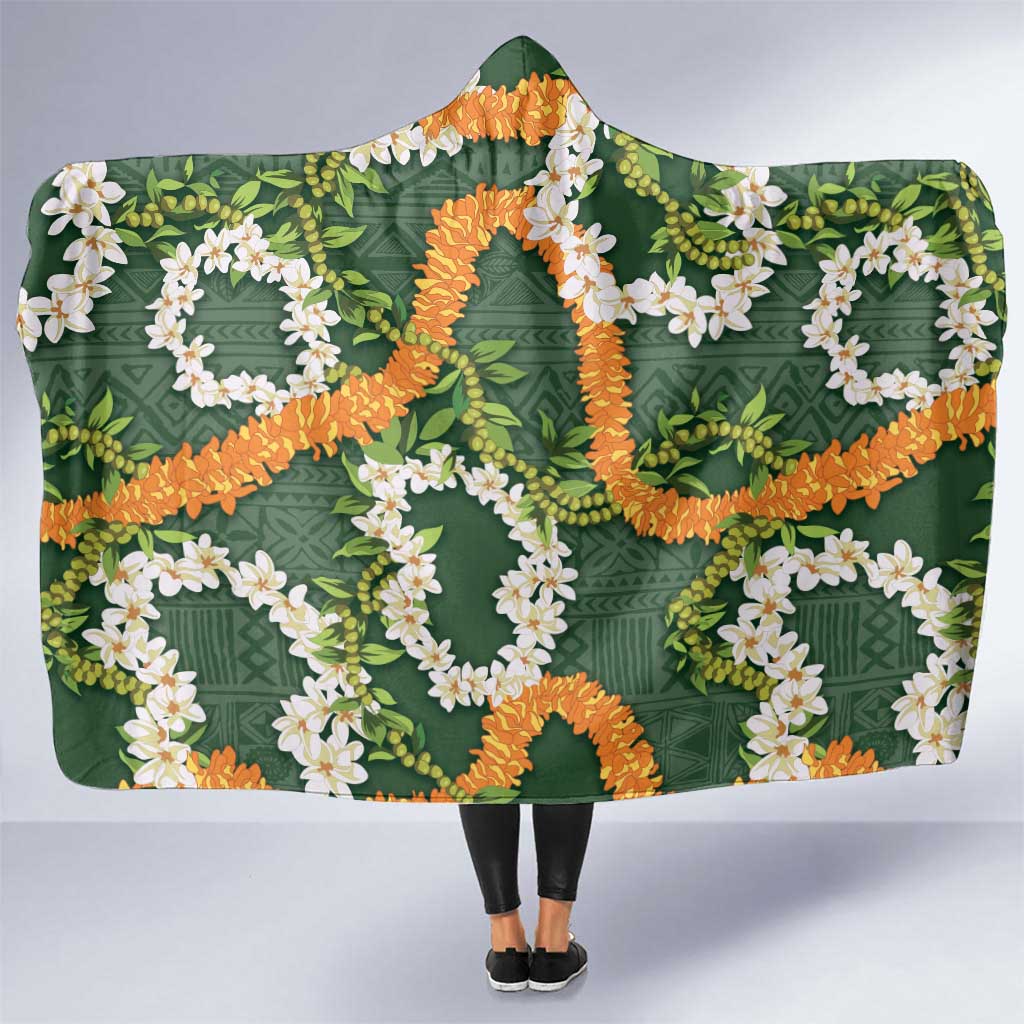 Aloha Festive Hawaii Hooded Blanket Mokihana - Maile and Ilima on Forest Green - Polynesian Pride