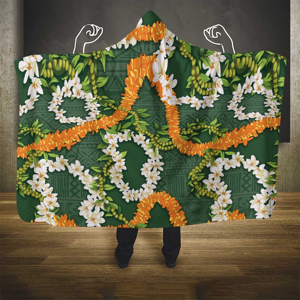 Aloha Festive Hawaii Hooded Blanket Mokihana - Maile and Ilima on Forest Green - Polynesian Pride