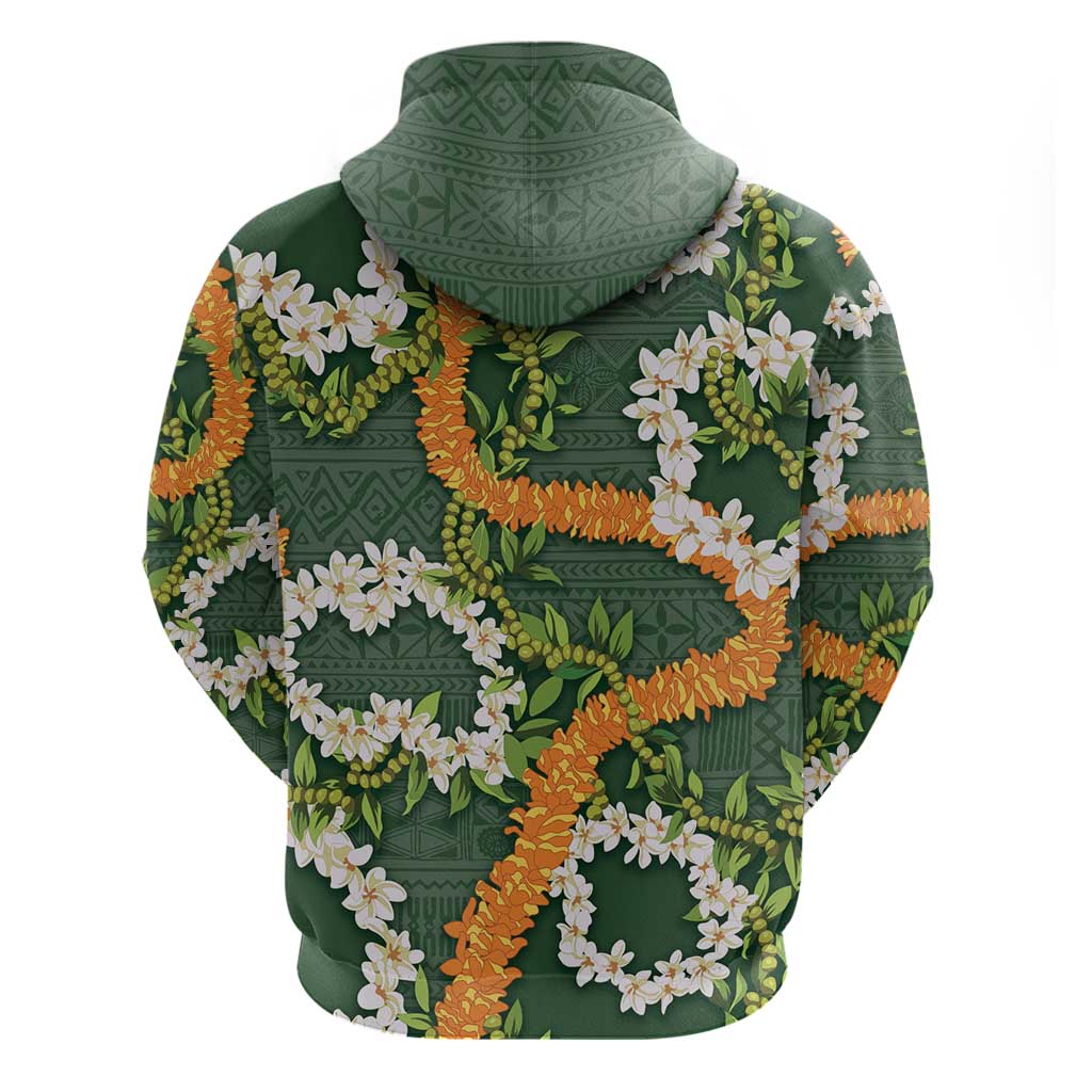 Aloha Festive Hawaii Hoodie Mokihana - Maile and Ilima on Forest Green - Polynesian Pride