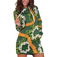 Aloha Festive Hawaii Hoodie Dress Mokihana - Maile and Ilima on Forest Green - Polynesian Pride