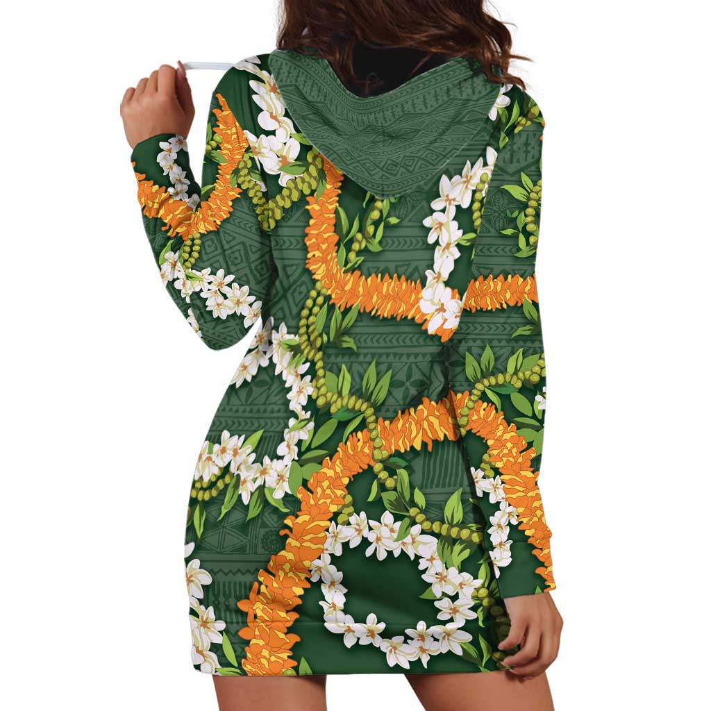 Aloha Festive Hawaii Hoodie Dress Mokihana - Maile and Ilima on Forest Green - Polynesian Pride