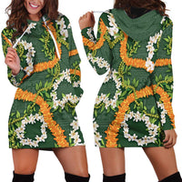 Aloha Festive Hawaii Hoodie Dress Mokihana - Maile and Ilima on Forest Green - Polynesian Pride