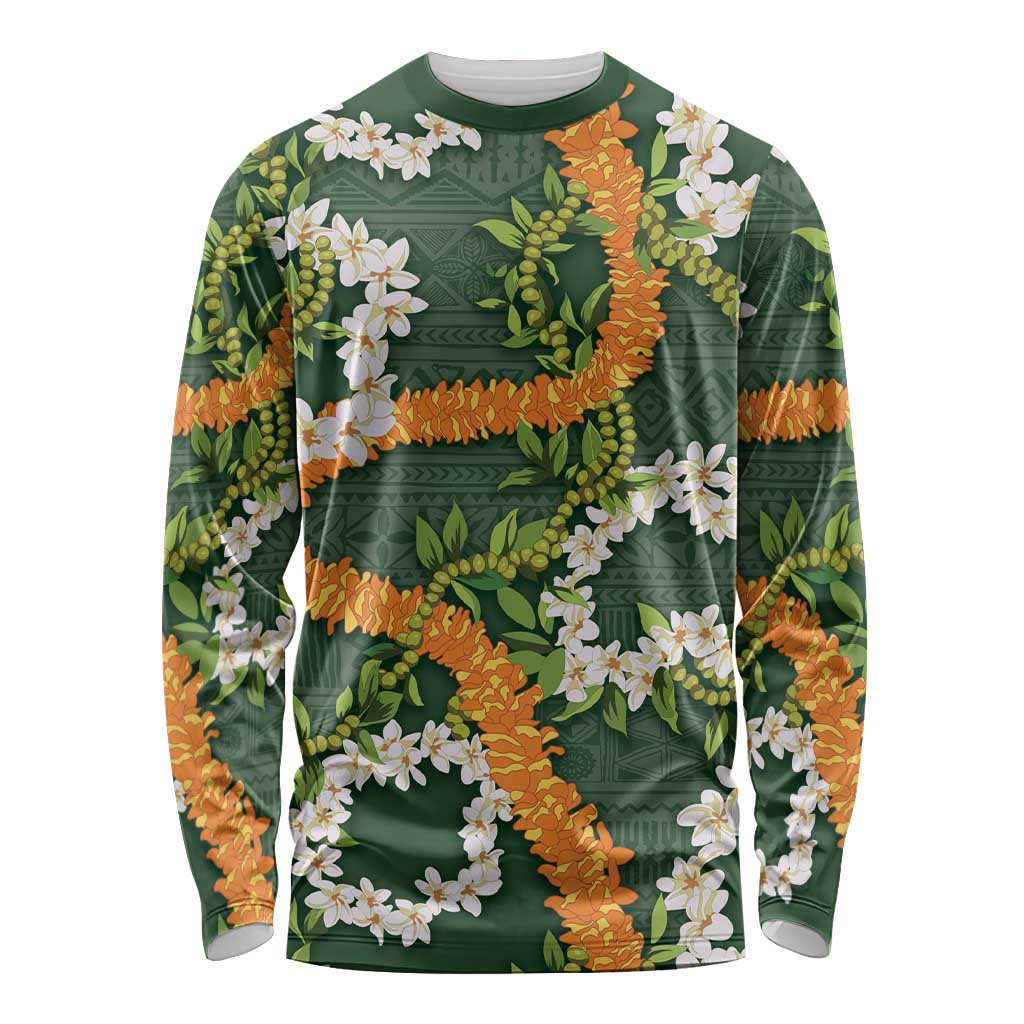 Aloha Festive Hawaii Long Sleeve Shirt Mokihana - Maile and Ilima on Forest Green - Polynesian Pride