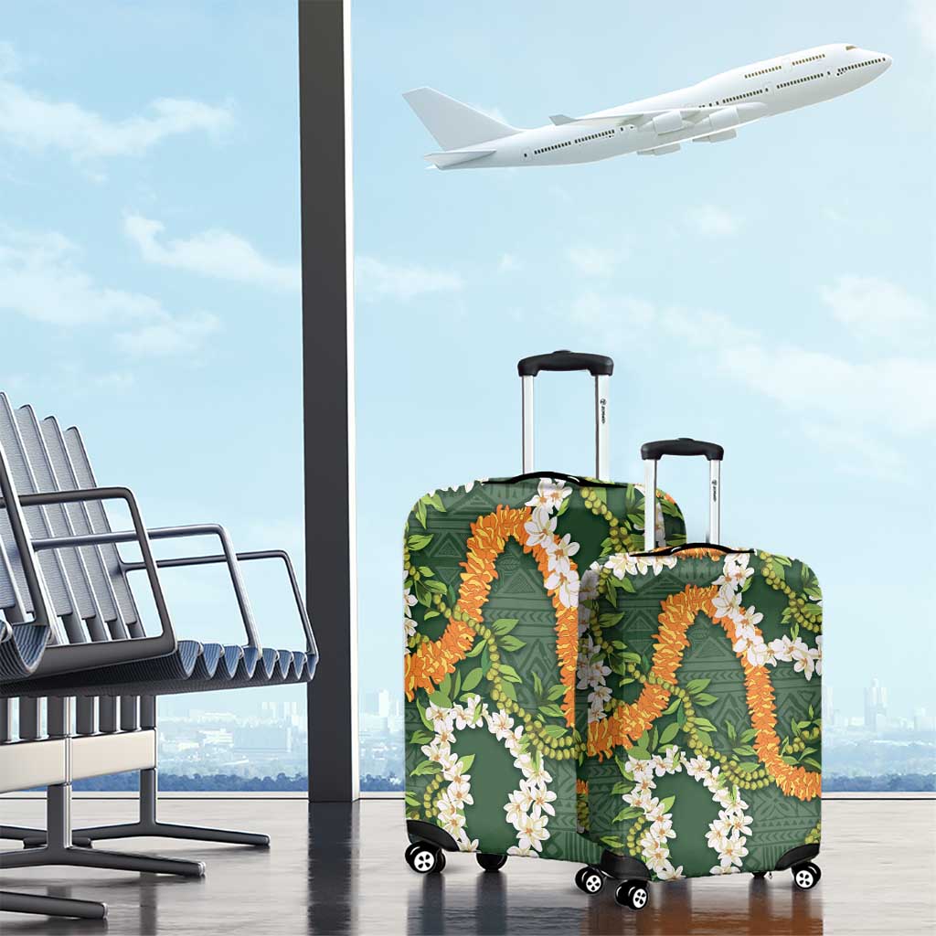 Aloha Festive Hawaii Luggage Cover Mokihana - Maile and Ilima on Forest Green - Polynesian Pride