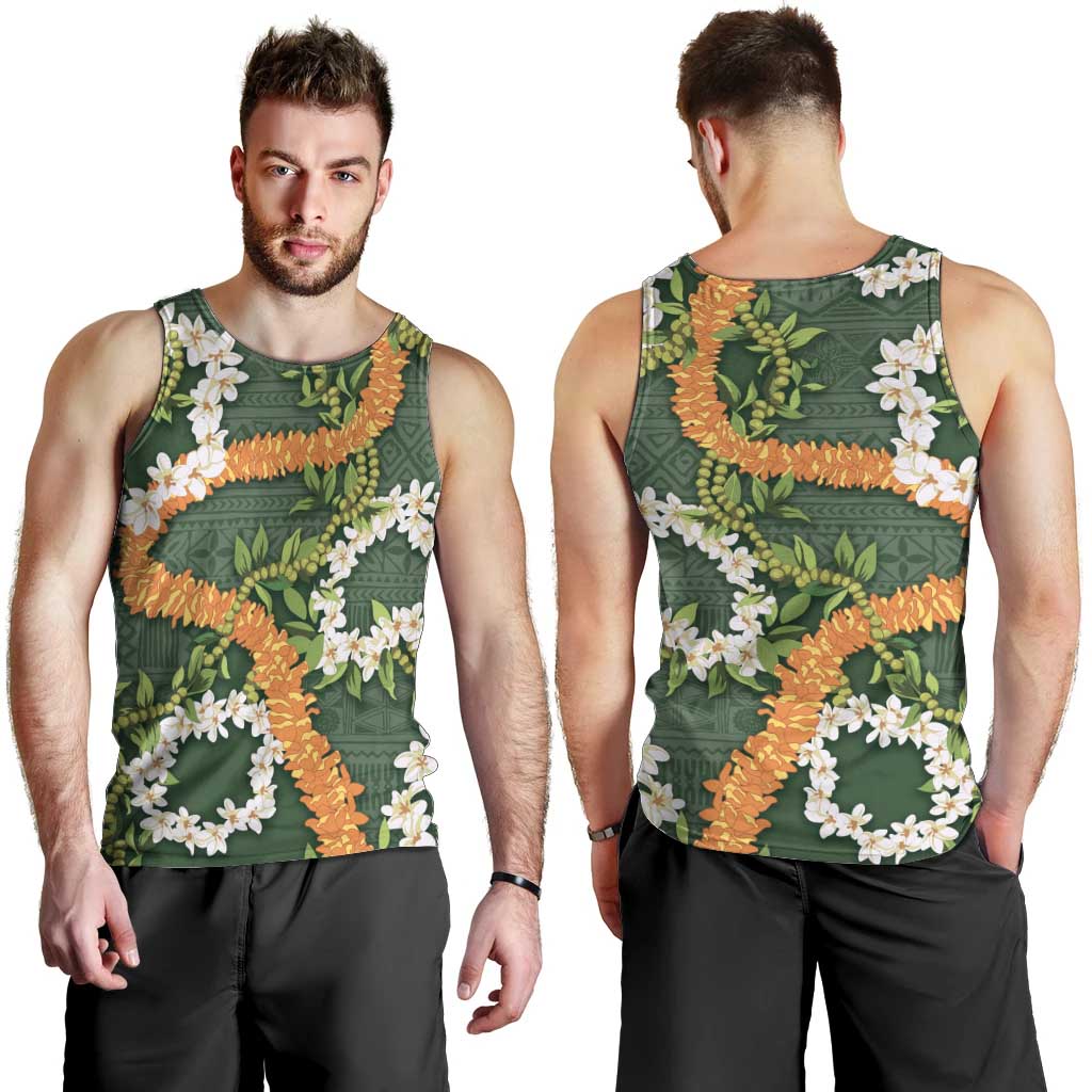 Aloha Festive Hawaii Men Tank Top Mokihana - Maile and Ilima on Forest Green - Polynesian Pride