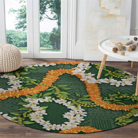 Aloha Festive Hawaii Round Carpet Mokihana - Maile and Ilima on Forest Green - Polynesian Pride