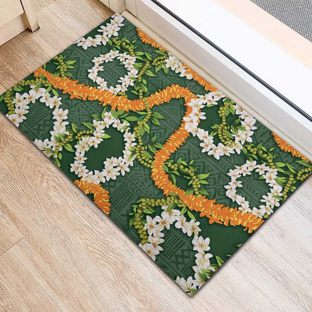 Aloha Festive Hawaii Rubber Doormat Mokihana - Maile and Ilima on Forest Green - Polynesian Pride