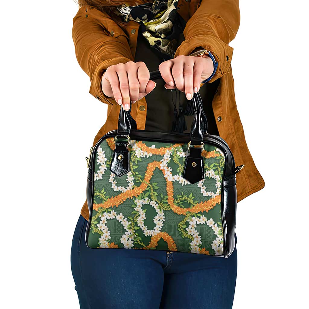 Aloha Festive Hawaii Shoulder Handbag Mokihana - Maile and Ilima on Forest Green - Polynesian Pride