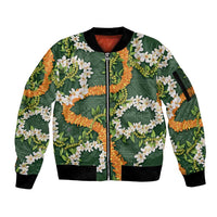 Aloha Festive Hawaii Sleeve Zip Bomber Jacket Mokihana - Maile and Ilima on Forest Green - Polynesian Pride