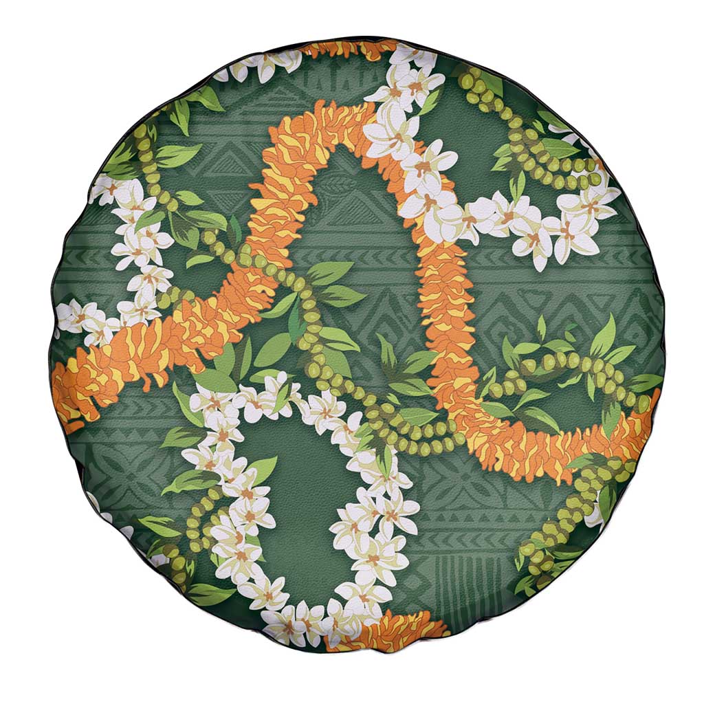 Aloha Festive Hawaii Spare Tire Cover Mokihana - Maile and Ilima on Forest Green - Polynesian Pride