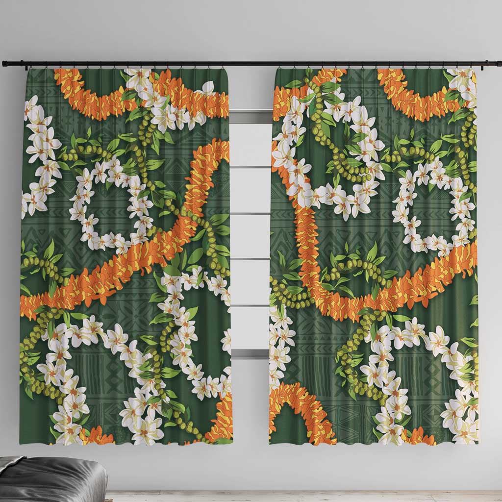 Aloha Festive Hawaii Window Curtain Mokihana - Maile and Ilima on Forest Green LT7 With Hooks Forest Green - Polynesian Pride