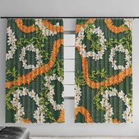 Aloha Festive Hawaii Window Curtain Mokihana - Maile and Ilima on Forest Green LT7 With Hooks Forest Green - Polynesian Pride